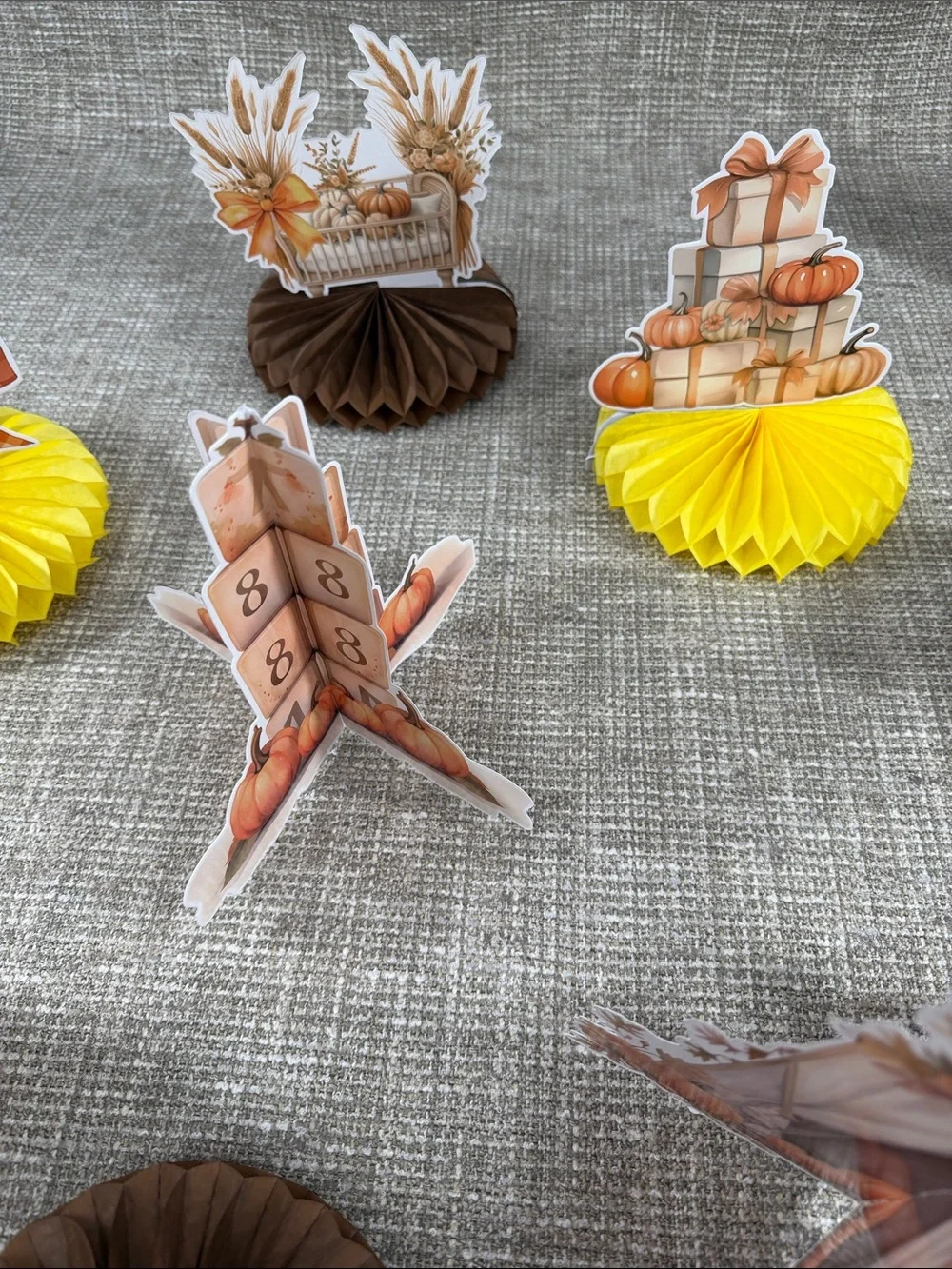 Fall Pumpkin Honeycomb Table Decorations - Orange & Yellow baby shower fall